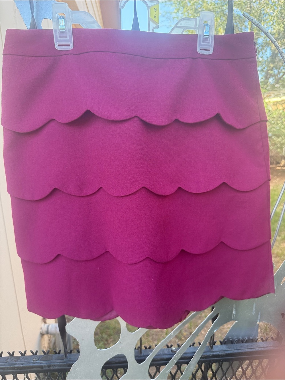 LOFT Magenta Scalloped Tiered Mini Skirt